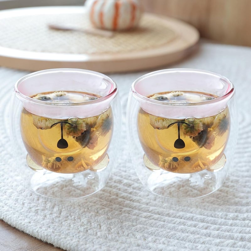 The Better Home The Better Home Zest 2Pcs 250ml each Teddy Bear Glass Cute Mugs Double Walled Borosilicate Birthday Gift For Kids I Microwave Safe I Anniversary Gift For Couple Special Pink - Image 2