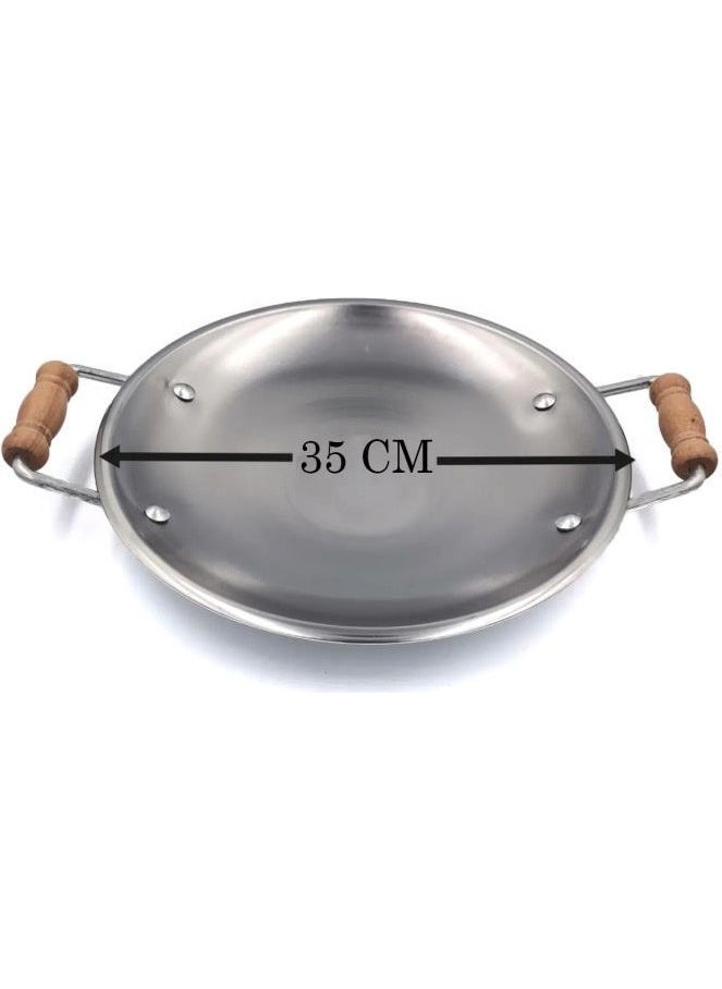 Tiesa Home 35CM Stainless Steel Roasting Pan with Wooden Handle 