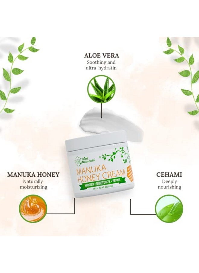 Wild Naturals - Manuka Honey Cream Moisturizer for Dry Skin - Eczema Honey Cream Face Moisturizer for Sensitive Skin - Soothing & Redness Relief Face Cream for Dry Skin - Face, Hand & Body Moisturizer for Women & Men - Image 1