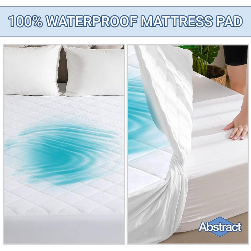 Abstract Waterproof Mattress Protector - Quilted, Fitted Cover for 33x75 Mattress - Breathable Soft Pad for Twin/Cot Size/RV Bunk/Camping Cot - Noiseless - Machine Washable - White - Image 2