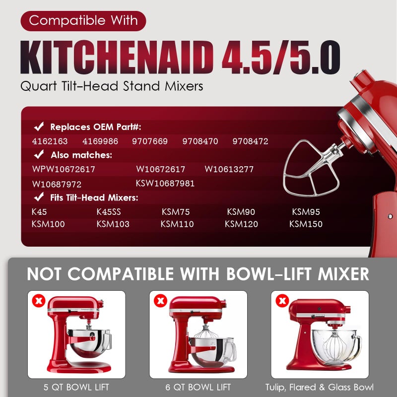 Mttobo K45B Stainless Steel Flat Beater For Kitchenaid 4-5 Quart Tilt Head Paddle attachment KitchenAid MixerAttachment - Image 2
