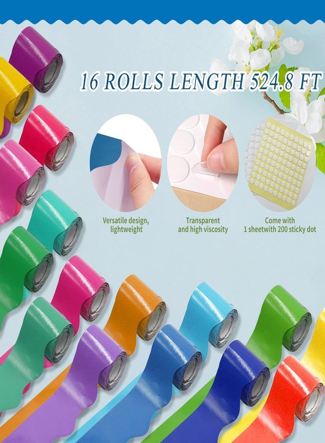 DASTTUIS 16 Rolls 524.8 Ft Colorful Bulletin Board Borders Set - Bright Scalloped Trim for Classroom Decor, Office, School Decorations - Teacher Borders for Bulletin Boards, Wall & Theme Supplie - Image 2