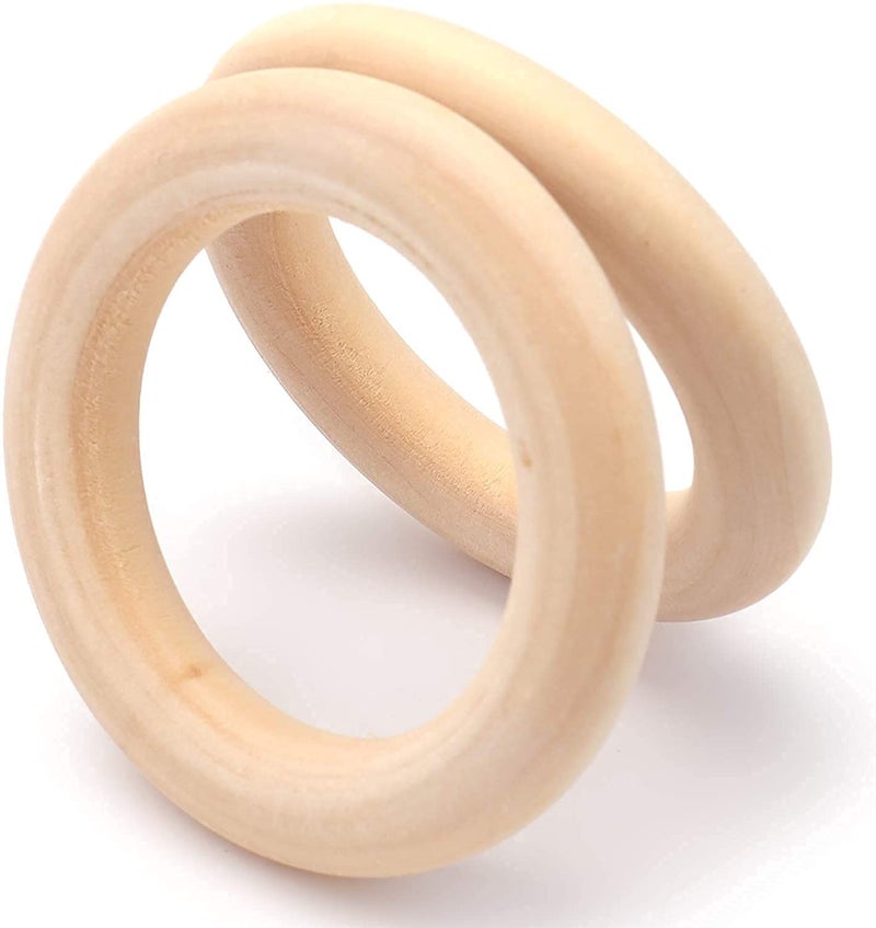 ecofynd 2 inches Wooden Rings (50mm), Natural Wood Rings Without Paint Smooth Unfinished Wood Circles for Cotton Craft DIY Baby Teething Ring Pendant Connectors Making (2 x 0.4 inches, Pack of 5) - Image 2
