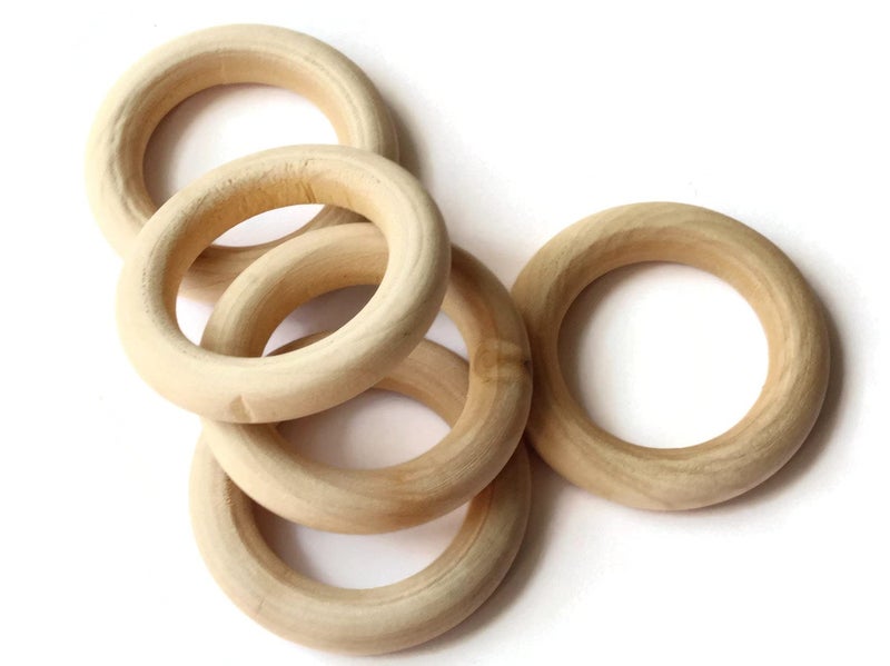 ecofynd 2 inches Wooden Rings (50mm), Natural Wood Rings Without Paint Smooth Unfinished Wood Circles for Cotton Craft DIY Baby Teething Ring Pendant Connectors Making (2 x 0.4 inches, Pack of 5) - Image 1
