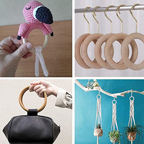 ecofynd 2 inches Wooden Rings (50mm), Natural Wood Rings Without Paint Smooth Unfinished Wood Circles for Cotton Craft DIY Baby Teething Ring Pendant Connectors Making (2 x 0.4 inches, Pack of 5) - Image 5