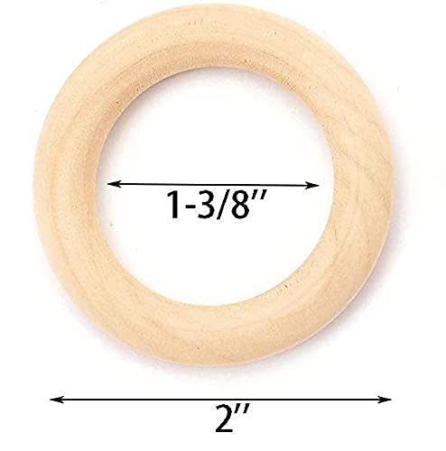 ecofynd 2 inches Wooden Rings (50mm), Natural Wood Rings Without Paint Smooth Unfinished Wood Circles for Cotton Craft DIY Baby Teething Ring Pendant Connectors Making (2 x 0.4 inches, Pack of 5) - Image 3