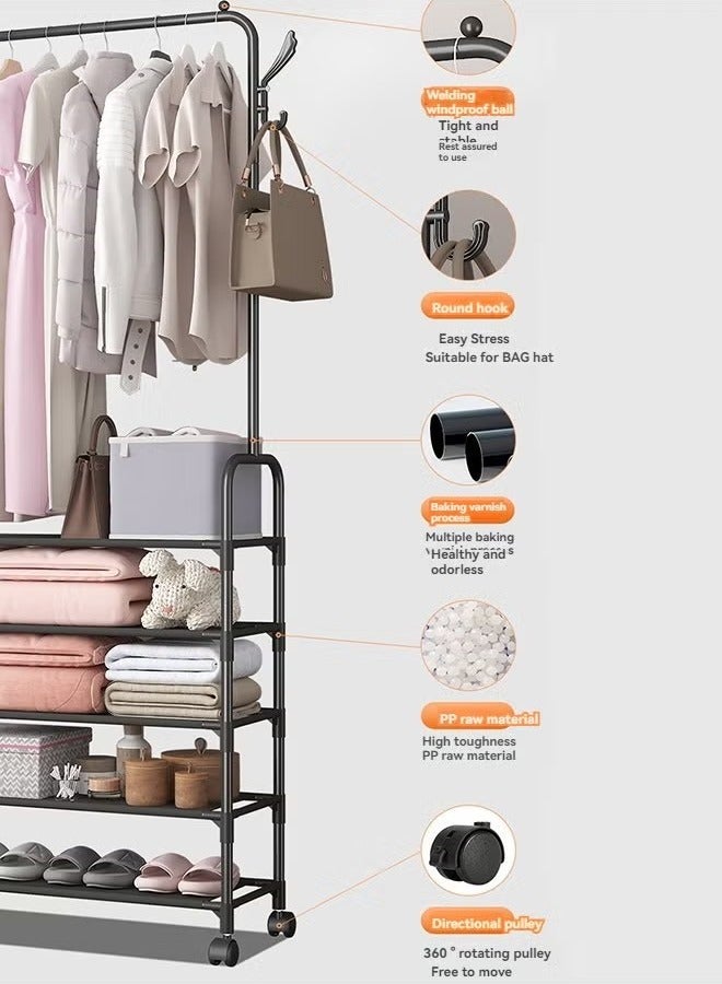 Beauenty 5-Tier Coat Rack Shoe Rack, Hall Tree with Shoe Storage Shelf for Living Room, Bedroom, Office, Black - Image 2