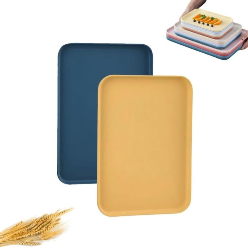 Trifecta صواني كافيتيريا من قش القمح تريفيكتا، 31 × 22.5 سم صينية غداء وعشاء، صواني بلاستيكية سريعة الطعام مستطيلة، صينية تقديم للحفلات لتقديم الشاي والقهوة (متعددة الألوان - 2 قطعة) - Image 1