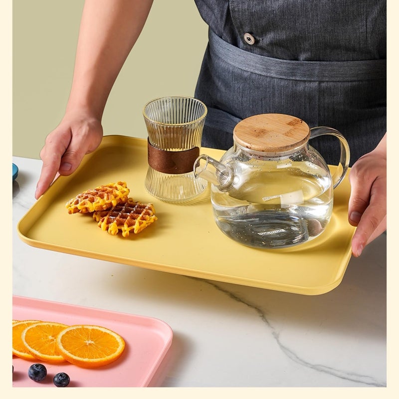 Trifecta صواني كافيتيريا من قش القمح تريفيكتا، 31 × 22.5 سم صينية غداء وعشاء، صواني بلاستيكية سريعة الطعام مستطيلة، صينية تقديم للحفلات لتقديم الشاي والقهوة (متعددة الألوان - 2 قطعة) - Image 3