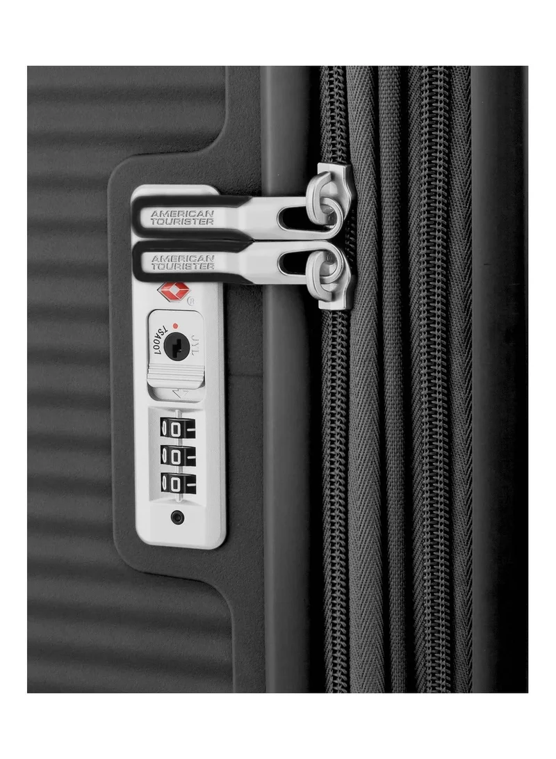 AMERICAN TOURISTER  Curio (Soundbox) Suitcase, Check-In Size 80 cm / 30 inch, 4 Spinner Wheels, Hard Top, Polypropylene, Black|DuoSaf™ Security Zipper|Spacious Interior|Expandable|TSA Lock|Lightweight - 3 Years International Warranty  | Best Price UAE