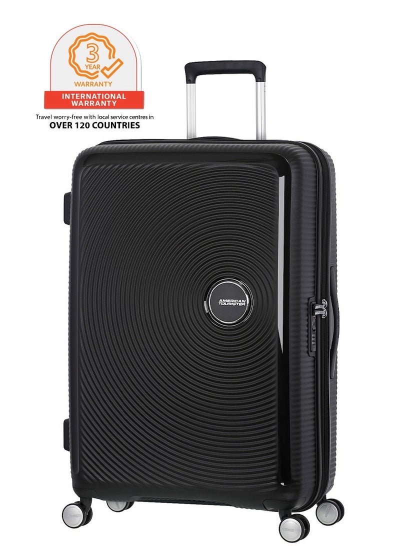AMERICAN TOURISTER حقيبة كوري (صندوق الصوت) بحجم تسجيل الوصول 80 سم / 30 بوصة، 4 عجلات دوارة، سطح صلب، بولي بروبيلين، أسود|سحاب أمان DuoSaf™|مساحة داخلية واسعة|قابلة للتوسيع|قفل TSA|خفيفة الوزن - ضمان دولي لمدة 3 سنوات - Image 1