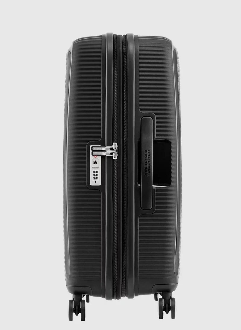 AMERICAN TOURISTER  Curio (Soundbox) Suitcase, Check-In Size 80 cm / 30 inch, 4 Spinner Wheels, Hard Top, Polypropylene, Black|DuoSaf™ Security Zipper|Spacious Interior|Expandable|TSA Lock|Lightweight - 3 Years International Warranty  | Best Price UAE