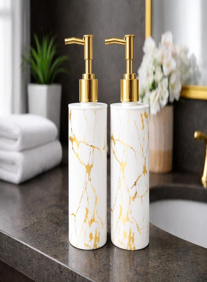 LAGET® Set of 2 Soap Dispensers 300ml Each – Marble Finish Plastic Pump Bottles for Liquid Hand Wash, Bathroom Accessories, Kitchen Sink & Dish Soap (2pc White) - Image 2