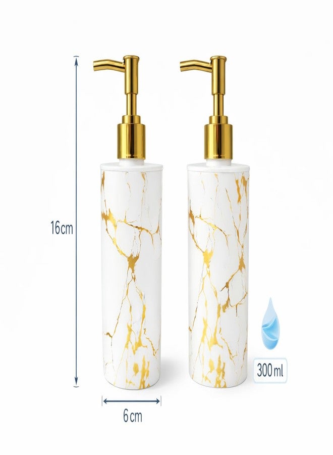 LAGET® Set of 2 Soap Dispensers 300ml Each – Marble Finish Plastic Pump Bottles for Liquid Hand Wash, Bathroom Accessories, Kitchen Sink & Dish Soap (2pc White) - Image 4