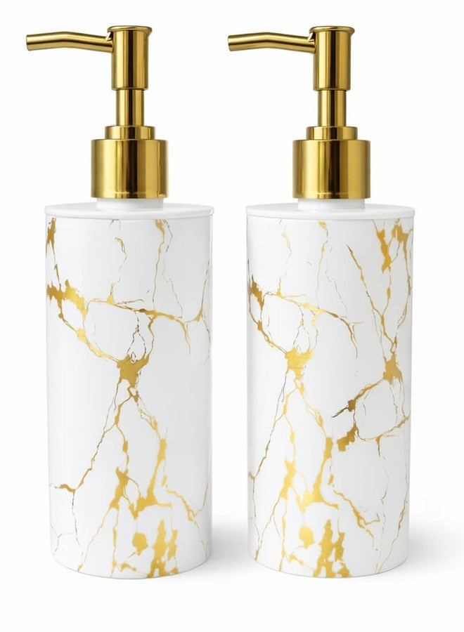 LAGET® Set of 2 Soap Dispensers 300ml Each – Marble Finish Plastic Pump Bottles for Liquid Hand Wash, Bathroom Accessories, Kitchen Sink & Dish Soap (2pc White) - Image 1
