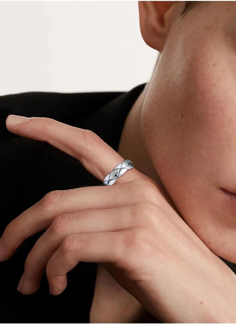 RARELY - Crush Bands Ring for Women White Gold Plated 6MM Wide Wedding Promise Stacking Rings - Image 1