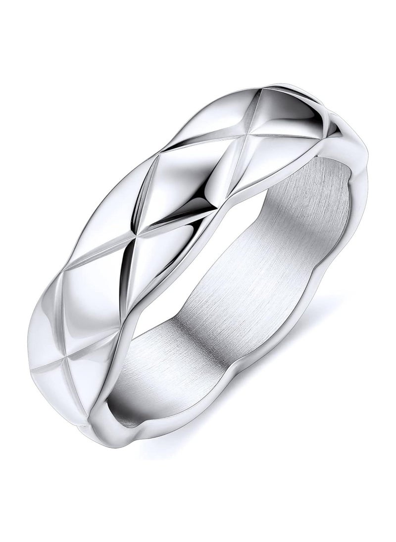 RARELY - Crush Bands Ring for Women White Gold Plated 6MM Wide Wedding Promise Stacking Rings - Image 1