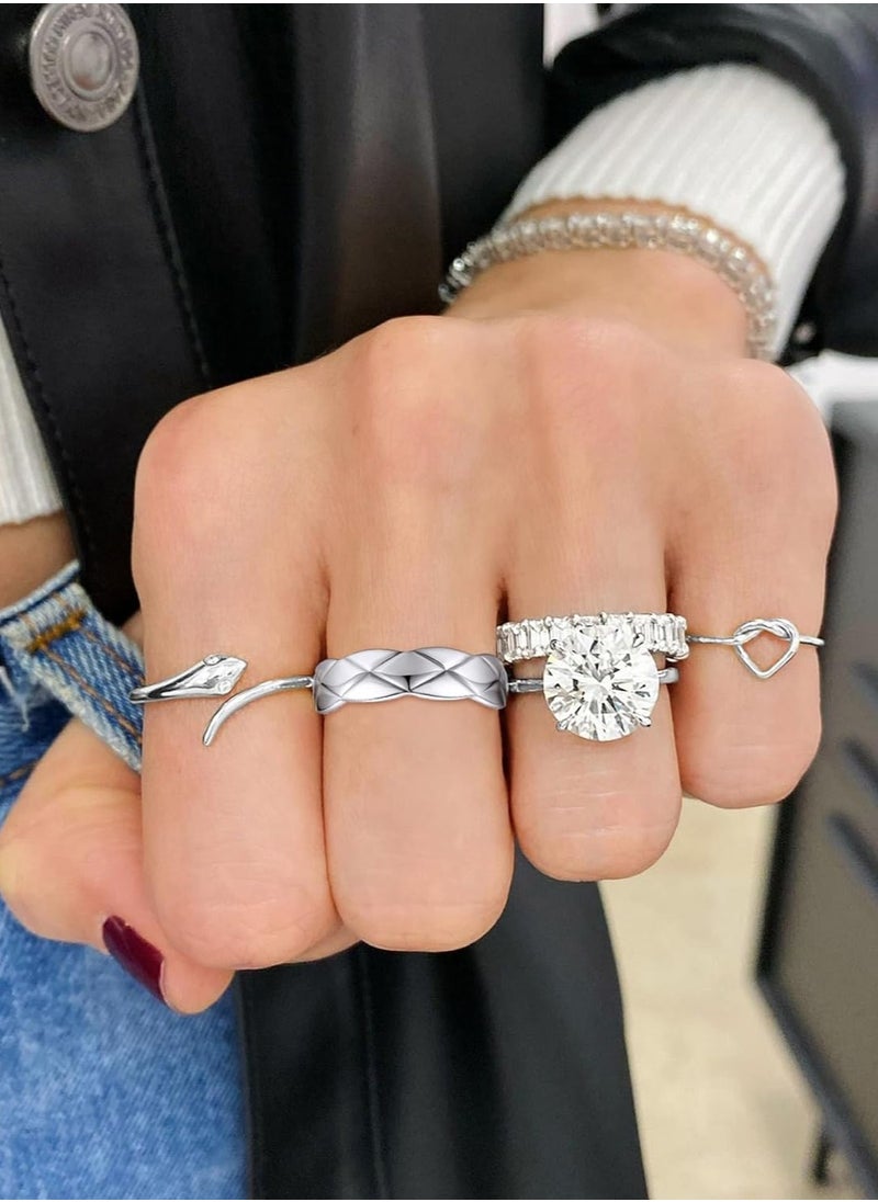 RARELY - Crush Bands Ring for Women White Gold Plated 6MM Wide Wedding Promise Stacking Rings - Image 1