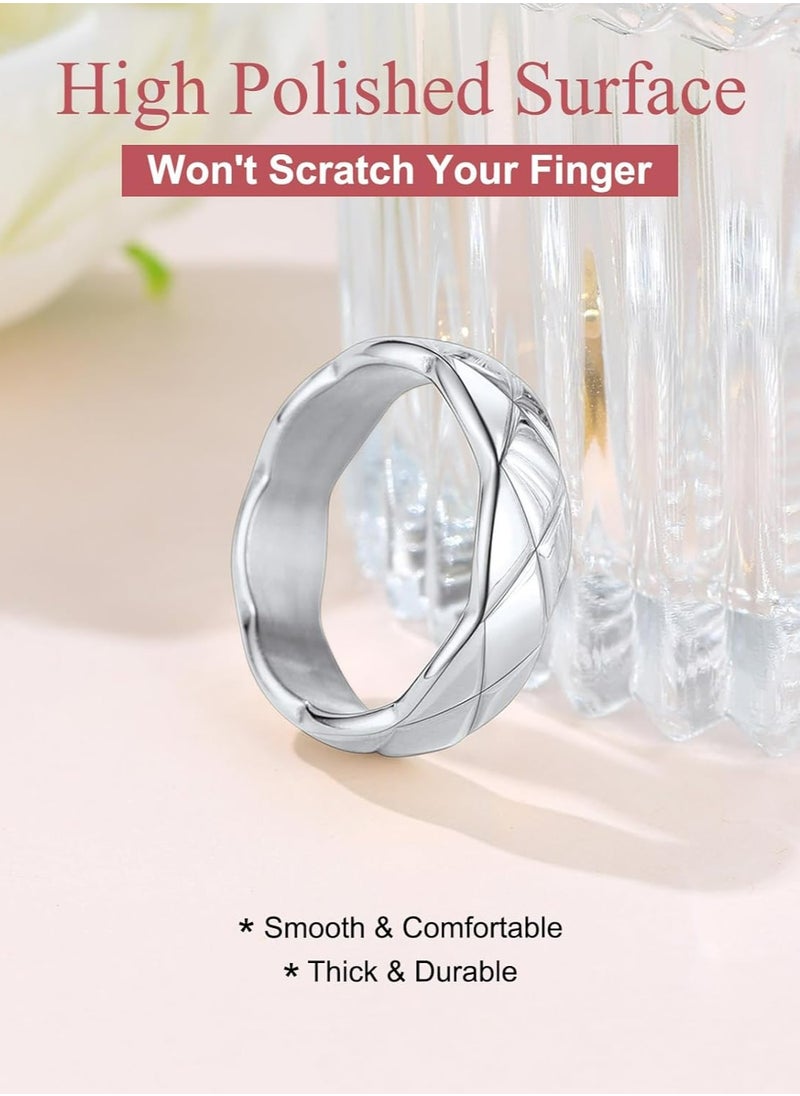 RARELY - Crush Bands Ring for Women White Gold Plated 6MM Wide Wedding Promise Stacking Rings - Image 1