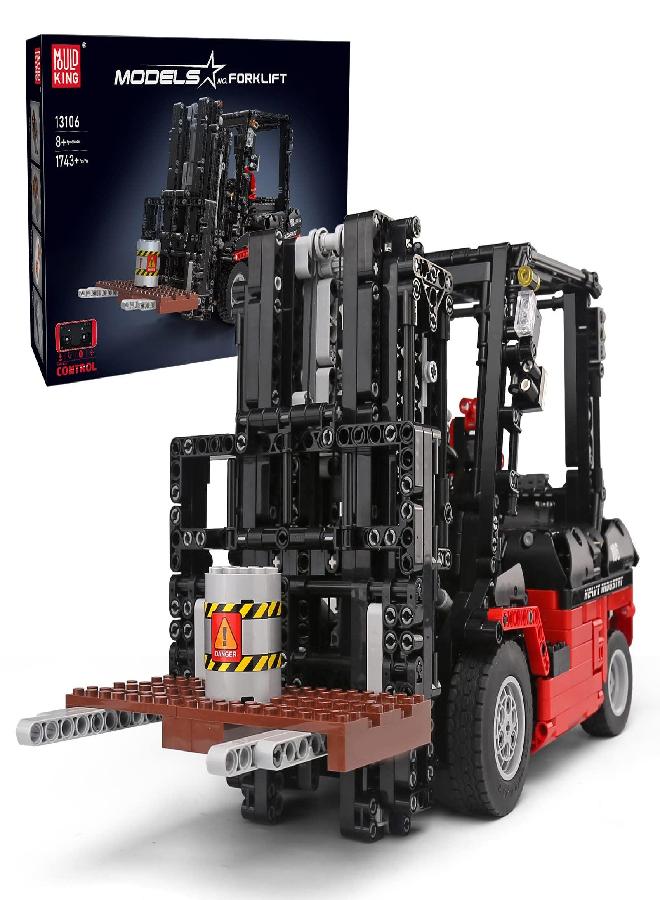 mould king Mould King 13106 Forklift Truck Building Block Kit, MOC Remote Control Heavy-Duty Shelf Lifted Truck Model Toy, Gift Toys for Kids Age 8+/ Adult (1,719 Pieces)  - Image 4