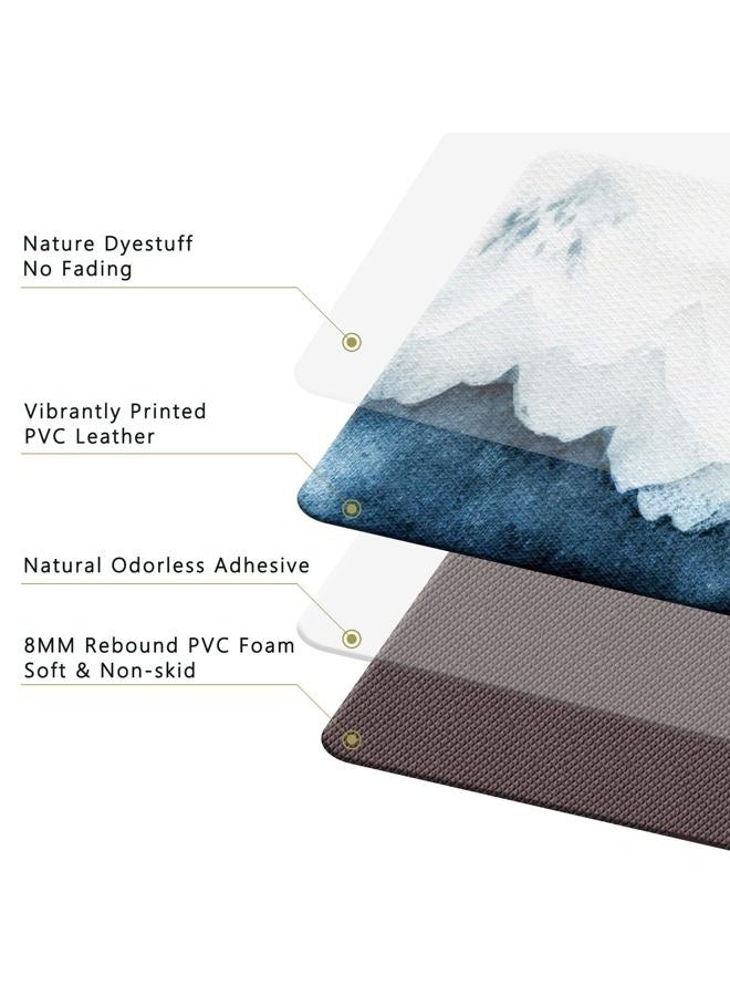 QiyI Floor Comfort Mats 2 Pieces Kitchen Rugs Leather Waterproof Oil Proof Runner Non Skid Standing Mat Set Anti Fatigue Padded Doormat 17" W x 29" L + 17" W x 47" L - Blue White Watercolor Mountain - Image 5
