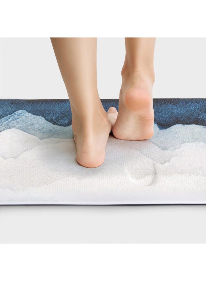 QiyI Floor Comfort Mats 2 Pieces Kitchen Rugs Leather Waterproof Oil Proof Runner Non Skid Standing Mat Set Anti Fatigue Padded Doormat 17" W x 29" L + 17" W x 47" L - Blue White Watercolor Mountain - Image 3