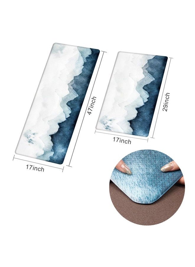 QiyI Floor Comfort Mats 2 Pieces Kitchen Rugs Leather Waterproof Oil Proof Runner Non Skid Standing Mat Set Anti Fatigue Padded Doormat 17" W x 29" L + 17" W x 47" L - Blue White Watercolor Mountain - Image 4