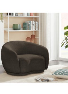 Wooden Twist Snug Rounded Back Rich Brown Modern Boucle Sofa Single Seater