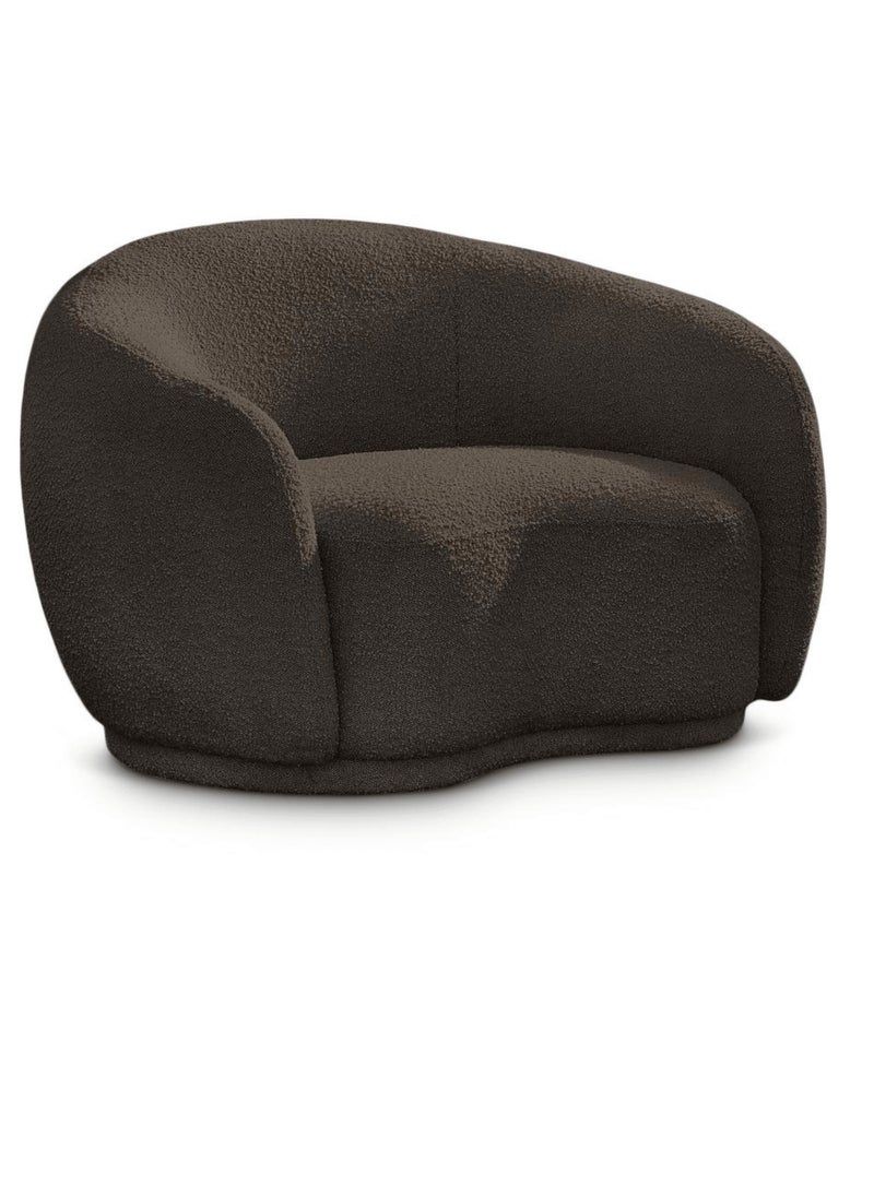 Wooden Twist - Wooden Twist Snug Rounded Back Rich Brown Modern Boucle Sofa Single Seater - Image 1