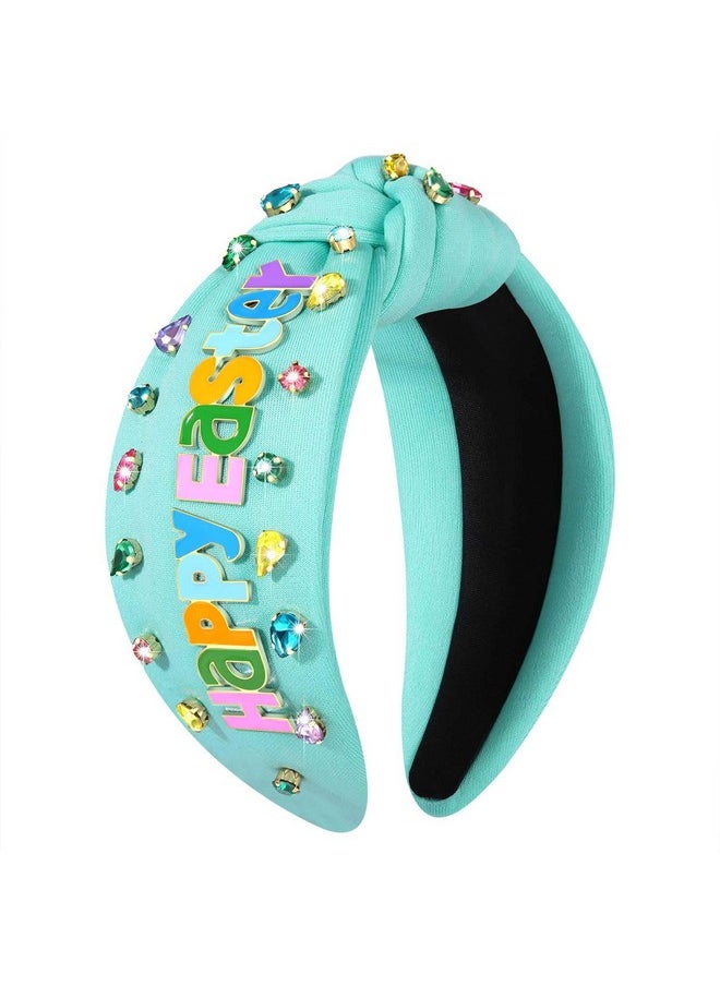 YAHPERN Easter Headbands For Women Colorful Easter Egg Carrot Bunny Headband Embellished Crystal Rhinestone Wide Top Knot Headband Easter Outfits Accessories Spring Holiday Headwear Gifts (Happy Easter 2)  - Image 1