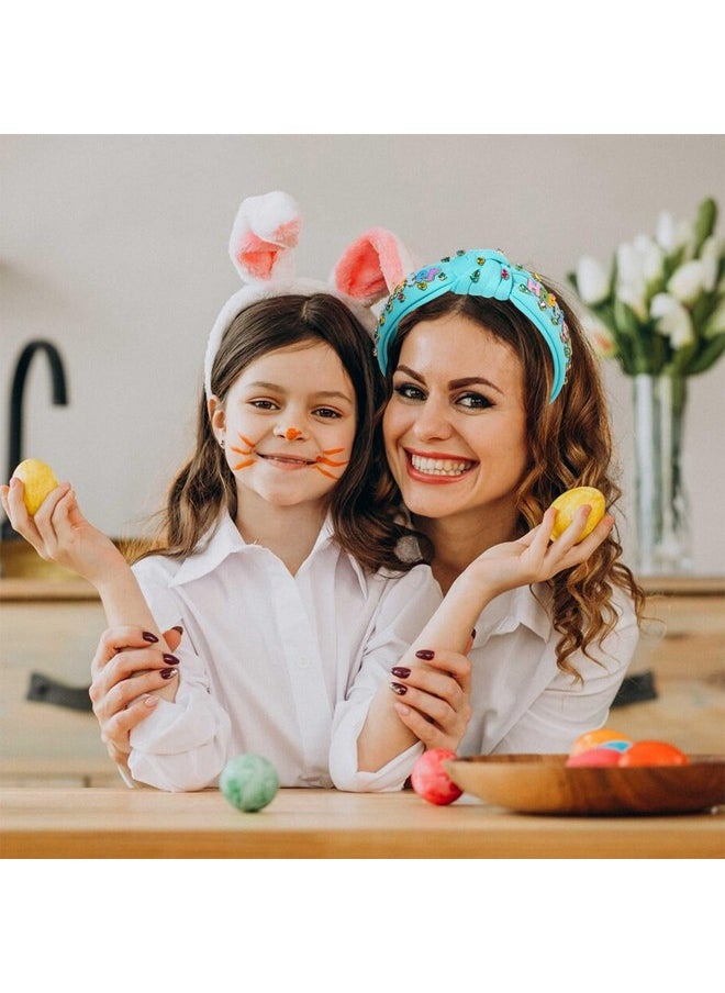 YAHPERN Easter Headbands For Women Colorful Easter Egg Carrot Bunny Headband Embellished Crystal Rhinestone Wide Top Knot Headband Easter Outfits Accessories Spring Holiday Headwear Gifts (Happy Easter 2)  - Image 2