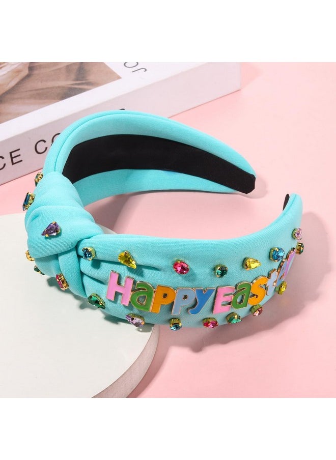 YAHPERN Easter Headbands For Women Colorful Easter Egg Carrot Bunny Headband Embellished Crystal Rhinestone Wide Top Knot Headband Easter Outfits Accessories Spring Holiday Headwear Gifts (Happy Easter 2)  - Image 4