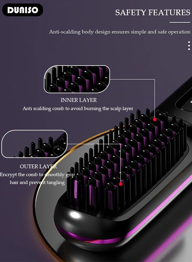 DUNISO فرشاة فرد الشعر اللاسلكية، 2 في 1 مكواة فرد الشعر للنساء، مشط كهربائي محمول لفرد الشعر مع أيونات سالبة، يقضي على الكهرباء الساكنة، مشط فرد الشعر لشحن Type-c، فرشاة فرد صغيرة للسفر، المنزل، الأعمال - Image 2