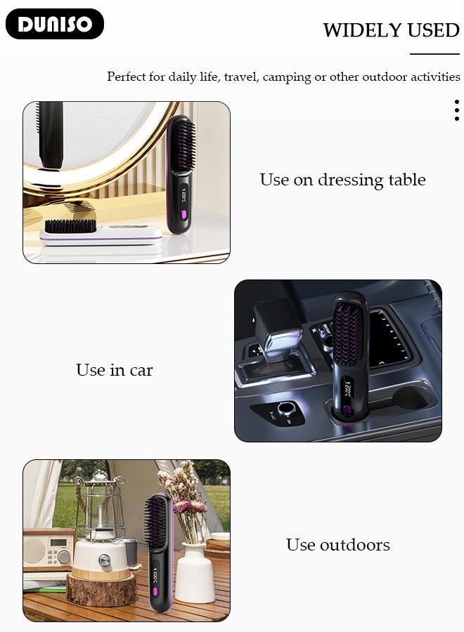 DUNISO فرشاة فرد الشعر اللاسلكية، 2 في 1 مكواة فرد الشعر للنساء، مشط كهربائي محمول لفرد الشعر مع أيونات سالبة، يقضي على الكهرباء الساكنة، مشط فرد الشعر لشحن Type-c، فرشاة فرد صغيرة للسفر، المنزل، الأعمال - Image 3