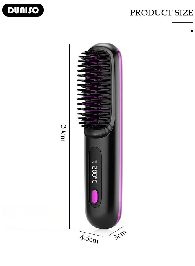 DUNISO فرشاة فرد الشعر اللاسلكية، 2 في 1 مكواة فرد الشعر للنساء، مشط كهربائي محمول لفرد الشعر مع أيونات سالبة، يقضي على الكهرباء الساكنة، مشط فرد الشعر لشحن Type-c، فرشاة فرد صغيرة للسفر، المنزل، الأعمال - Image 4