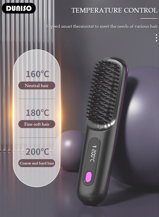 DUNISO فرشاة فرد الشعر اللاسلكية، 2 في 1 مكواة فرد الشعر للنساء، مشط كهربائي محمول لفرد الشعر مع أيونات سالبة، يقضي على الكهرباء الساكنة، مشط فرد الشعر لشحن Type-c، فرشاة فرد صغيرة للسفر، المنزل، الأعمال - Image 5
