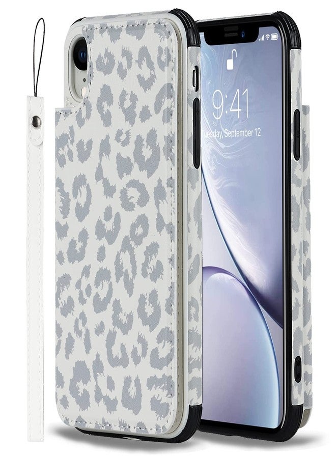 iCoverCase Compatible with iPhone XR Wallet Case with Card Holder and Wrist Strap, RFID Blocking Card Slots PU Leather Kickstand Protective Phone Case (Gray Leopard) - Image 3
