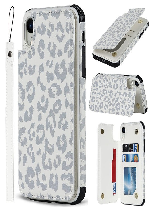 iCoverCase Compatible with iPhone XR Wallet Case with Card Holder and Wrist Strap, RFID Blocking Card Slots PU Leather Kickstand Protective Phone Case (Gray Leopard) - Image 1