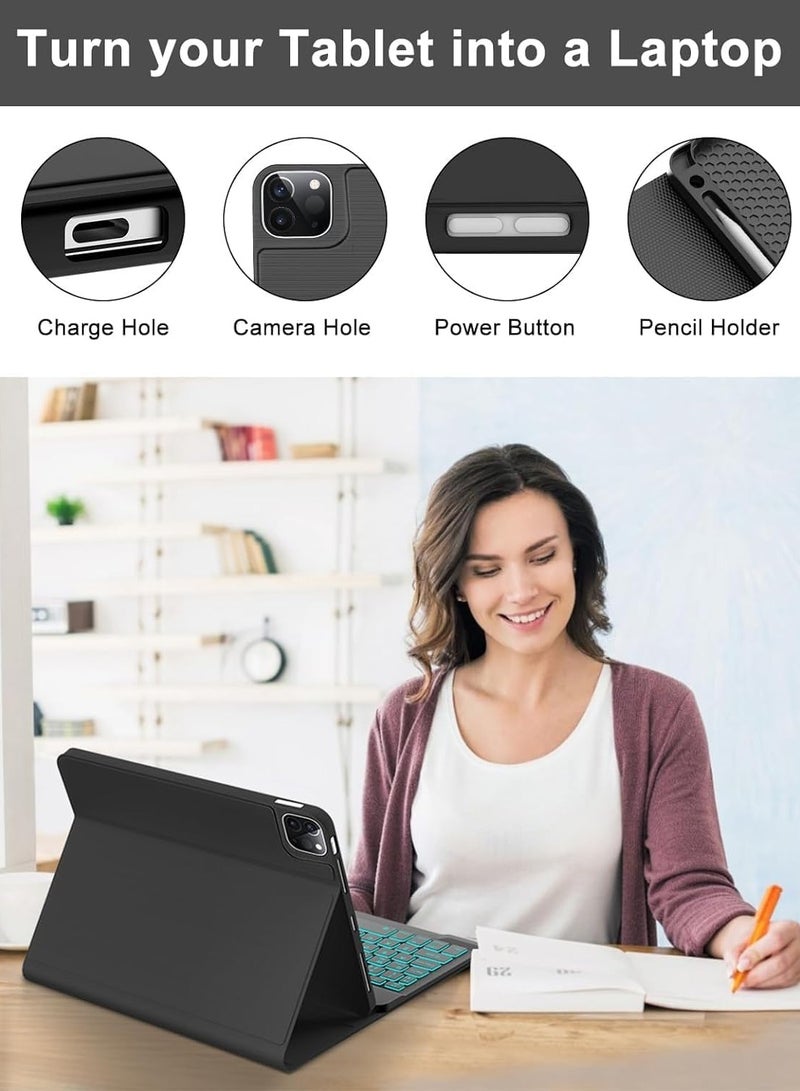 ميجوفاست حافظة لوحة مفاتيح لجهاز iPad Pro 11 بوصة M4 بإضاءة خلفية ولوحة مفاتيح بلوتوث قابلة للفصل مغناطيسيًا مع لوحة اللمس وفتحة حامل القلم A2836 A2837 A3006 لجهاز iPad Pro 11 2024 - Image 3