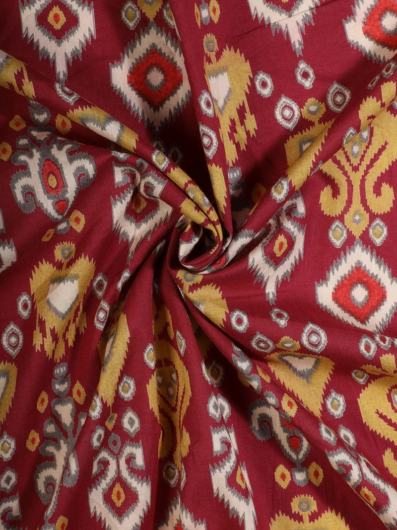 أيه كيه إس Maroon Ikat Geometric Print Cotton Fabric