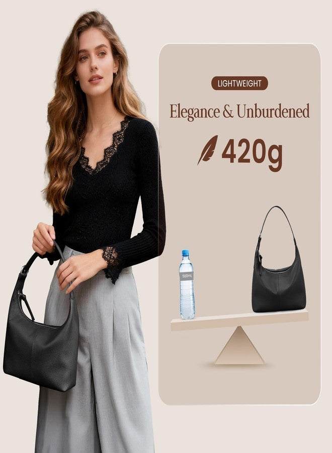 befen Genuine Leather Slouchy Hobo Purses for Women, Ultra Lightweight Shoulder Purse, Real Top Grain Leather Handbags Women's Black Shoulder Bag Satchel for Shopping, Travel Casual - Image 3