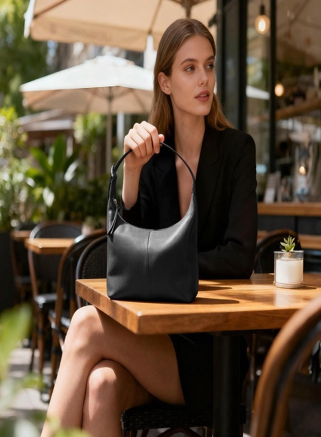 befen Genuine Leather Slouchy Hobo Purses for Women, Ultra Lightweight Shoulder Purse, Real Top Grain Leather Handbags Women's Black Shoulder Bag Satchel for Shopping, Travel Casual - Image 2