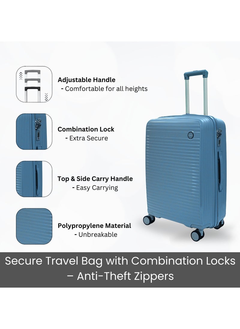 GIORDANO - Giordano Pathfinder PP Hardcase Unbreakable Check-In Large Travel Luggage, Durable Lightweight 4 Double Wheels Smooth Rolling 28" Suitcase, Secure Lock Travel Sky Blue. - Image 1
