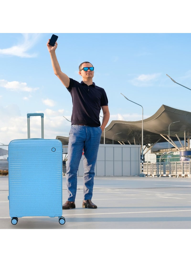 GIORDANO - Giordano Pathfinder PP Hardcase Unbreakable Check-In Large Travel Luggage, Durable Lightweight 4 Double Wheels Smooth Rolling 28" Suitcase, Secure Lock Travel Sky Blue. - Image 1