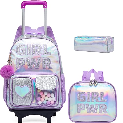 Meetbelify Rolling Backpack for Girls Backpack with Wheels for Elementary Student Kids School Bag with Lunch Box Pencil Case for Girls Ages 6-8 Years Old - Image 1