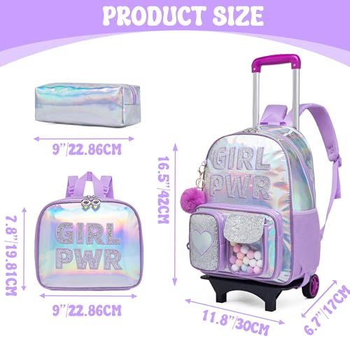 Meetbelify Rolling Backpack for Girls Backpack with Wheels for Elementary Student Kids School Bag with Lunch Box Pencil Case for Girls Ages 6-8 Years Old - Image 2