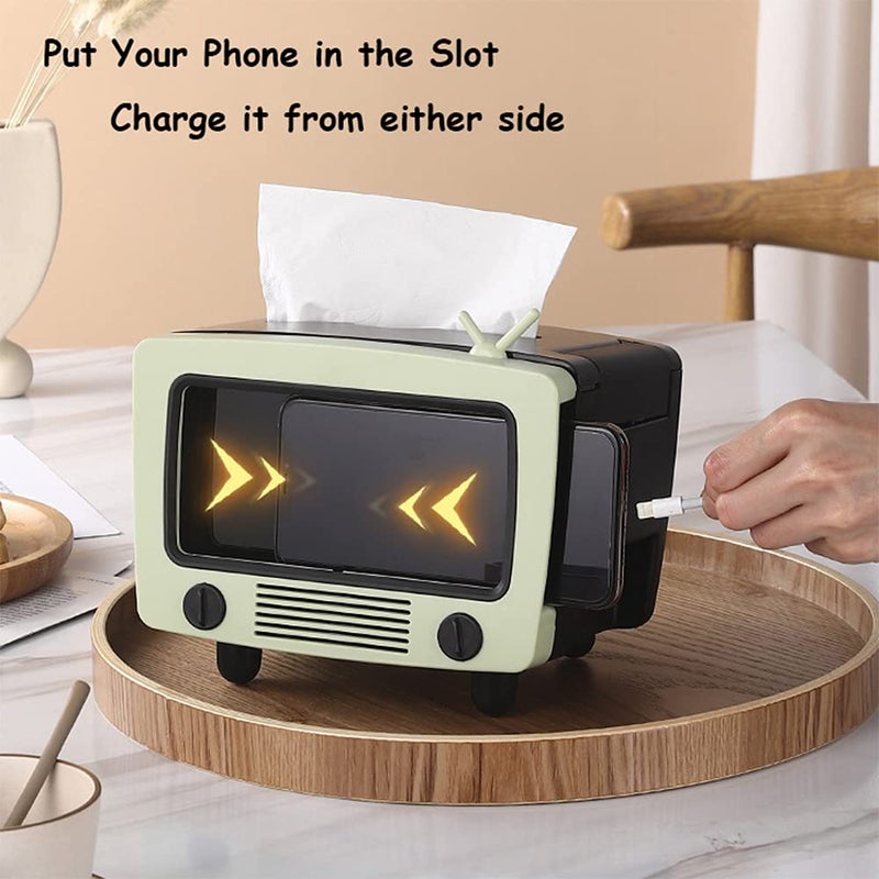 LSLANSOON Tissue Box Holder with Cell Phone Slot, Retro TV Shaped Tissue Case and Cellphone Holder Cellphone Stand, Versatile Tissue Dispenser Cover for Living Room, Kitchen, Bedroom, Bathroom (Ube Purple) - Image 3