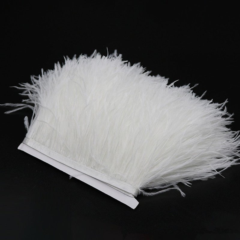 YEQIN 2 Yards Natural & Soft Ostrich Feathers Fringe Trims Ribbon - Used for Dress, Sewing Decoration, Craft Clothing, Boots, Wedding Decoration, DIY, Etc (White) - Image 1