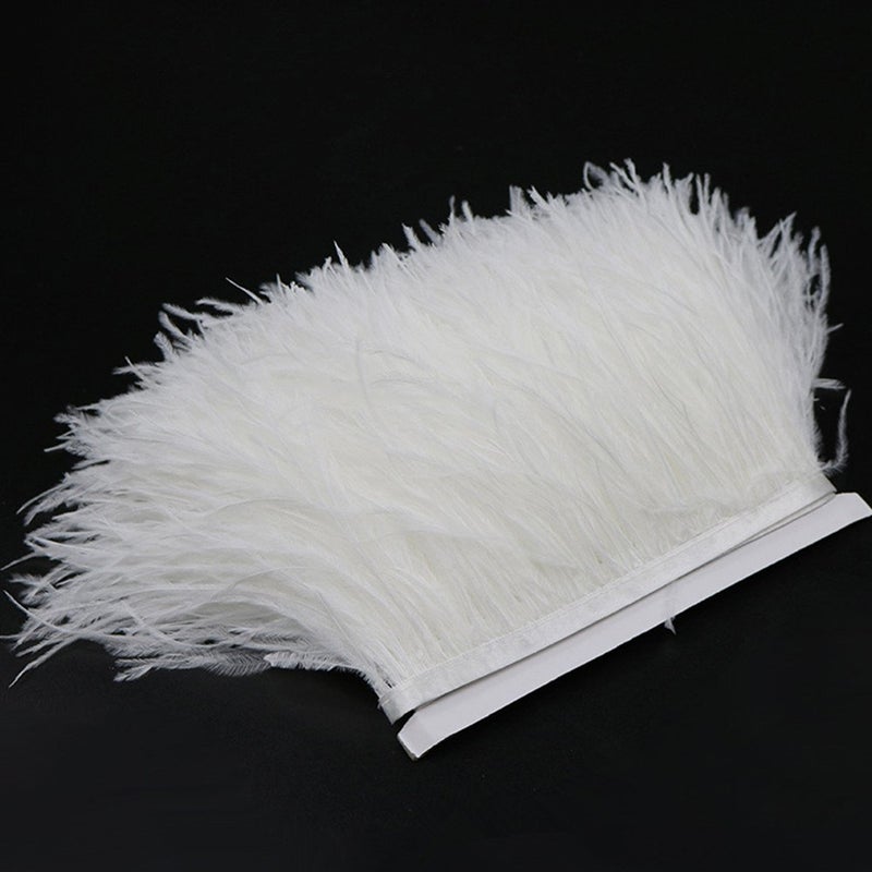 YEQIN 2 Yards Natural & Soft Ostrich Feathers Fringe Trims Ribbon - Used for Dress, Sewing Decoration, Craft Clothing, Boots, Wedding Decoration, DIY, Etc (White) - Image 2