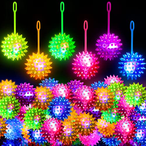 Leitee Bouncy Balls Party Favor for Kid Light up LED Ball Bulk Glow in The Dark LED Flashing Light Spiky Toy on Rope Sensory Stress Relief Fidget Toy Rubber for Teen Adult Student36 Pieces - Image 1